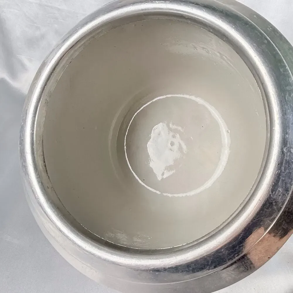 Vintage Hammered Aluminum Ice Bucket Pot w/ Lid & Ceramic Liner Everlast Style